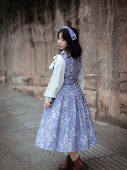 Purple Rosette Print Square Neckline Elegant Classic Lolita JSK Dress