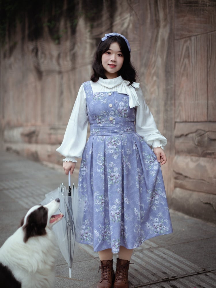 Purple Rosette Print Square Neckline Elegant Classic Lolita JSK Dress
