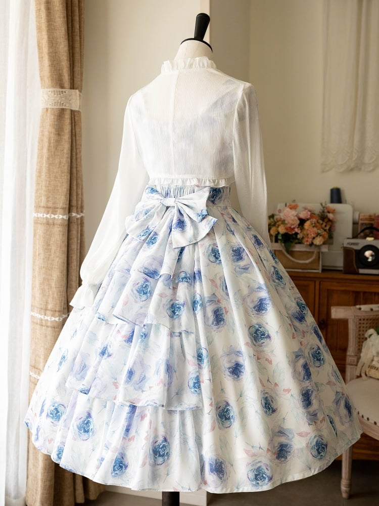 ホワイトシフォン伸縮性のある袖口のクロップドトップス