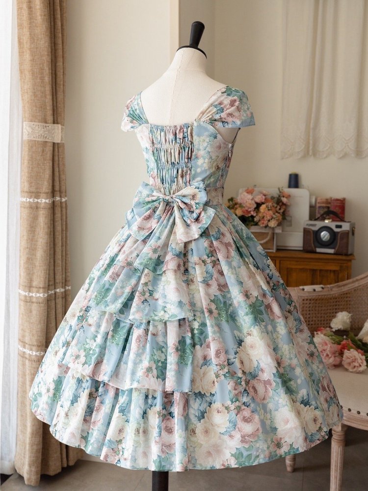 Robe-jupe verte à motif floral et peinture à l'huile