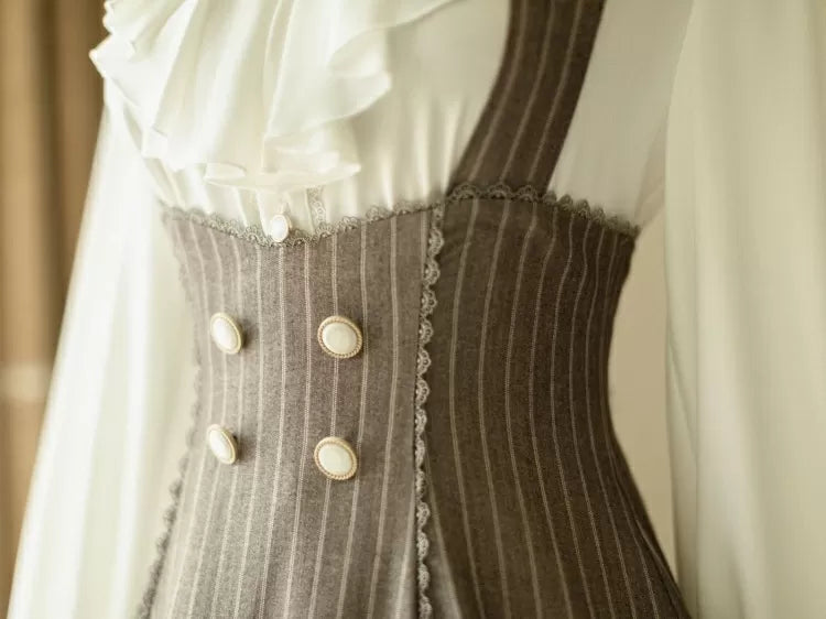 Neckholderkleid Unterbrust Stripped Vibes Muster Hals Braun Historisch