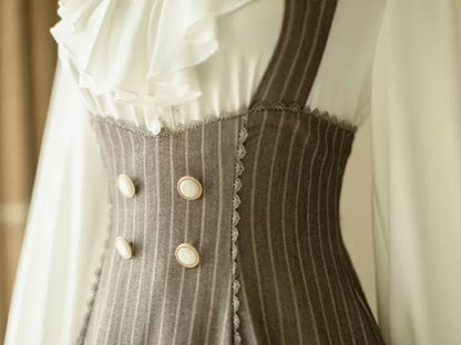 Neckholderkleid Unterbrust Stripped Vibes Muster Hals Braun Historisch