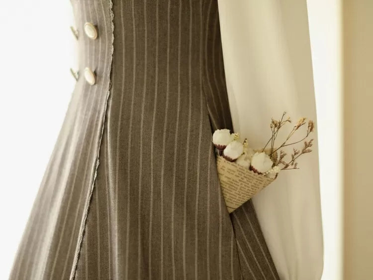 Halter Dress Underbust Stripped Vibes Pattern Neck Brown Historical