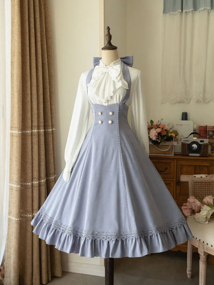 Neckholderkleid Unterbrust Blau 1950er Jahre Historischer Hals Light Vibes