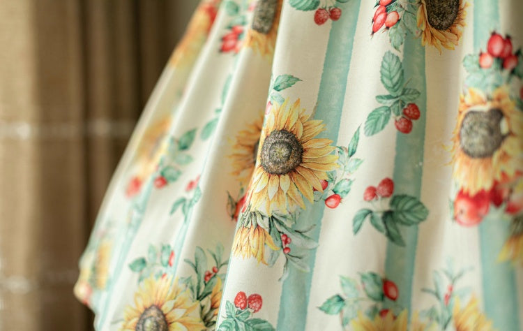 Gelbe Sonnenblumen Quadratischer Ausschnitt Elegantes Klassisches Lolita JSK Kleid