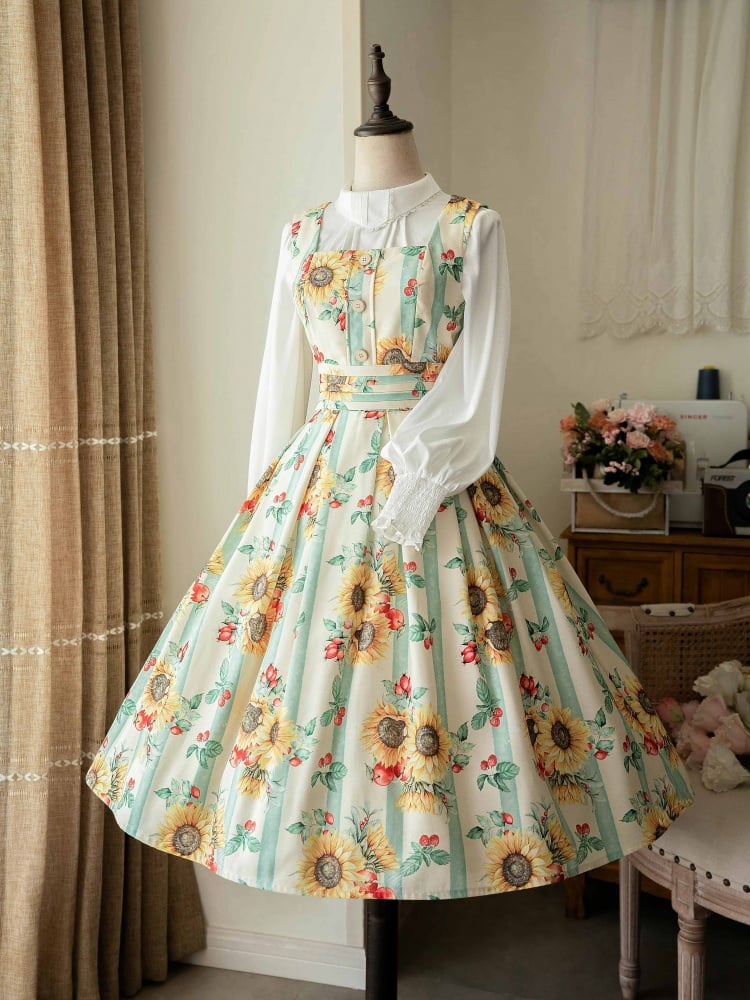 Yellow Sunflowers Square Neckline Elegant Classic Lolita JSK Dress