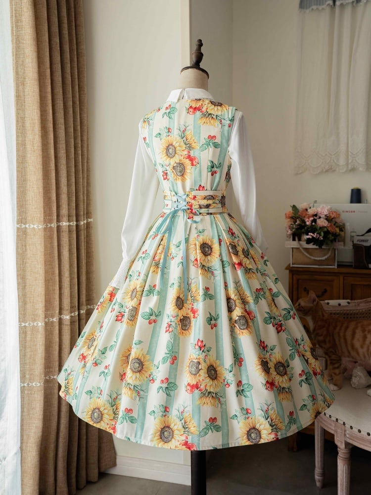 Robe Lolita classique élégante à motif tournesols jaunes
