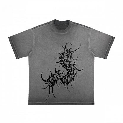 Print Greyish-Green Centipede T-Shirt Wasteland Graffiti with Distressed Tattoo-Style Edgy