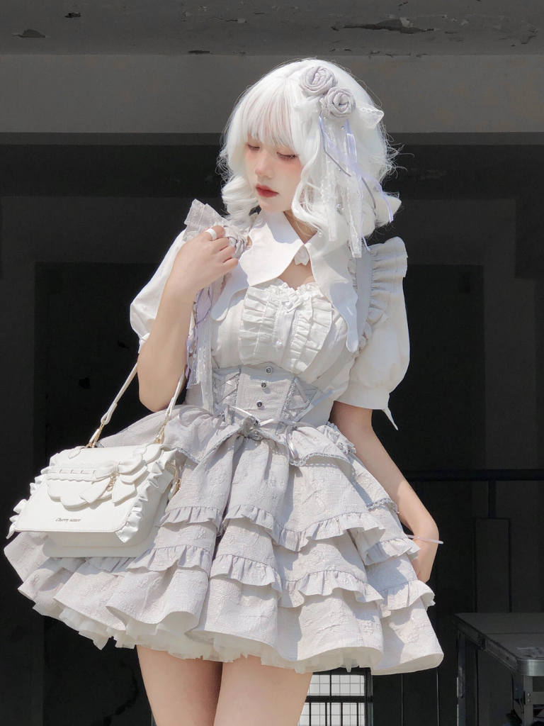 Lace-up Skirt Frill Silver Gothic