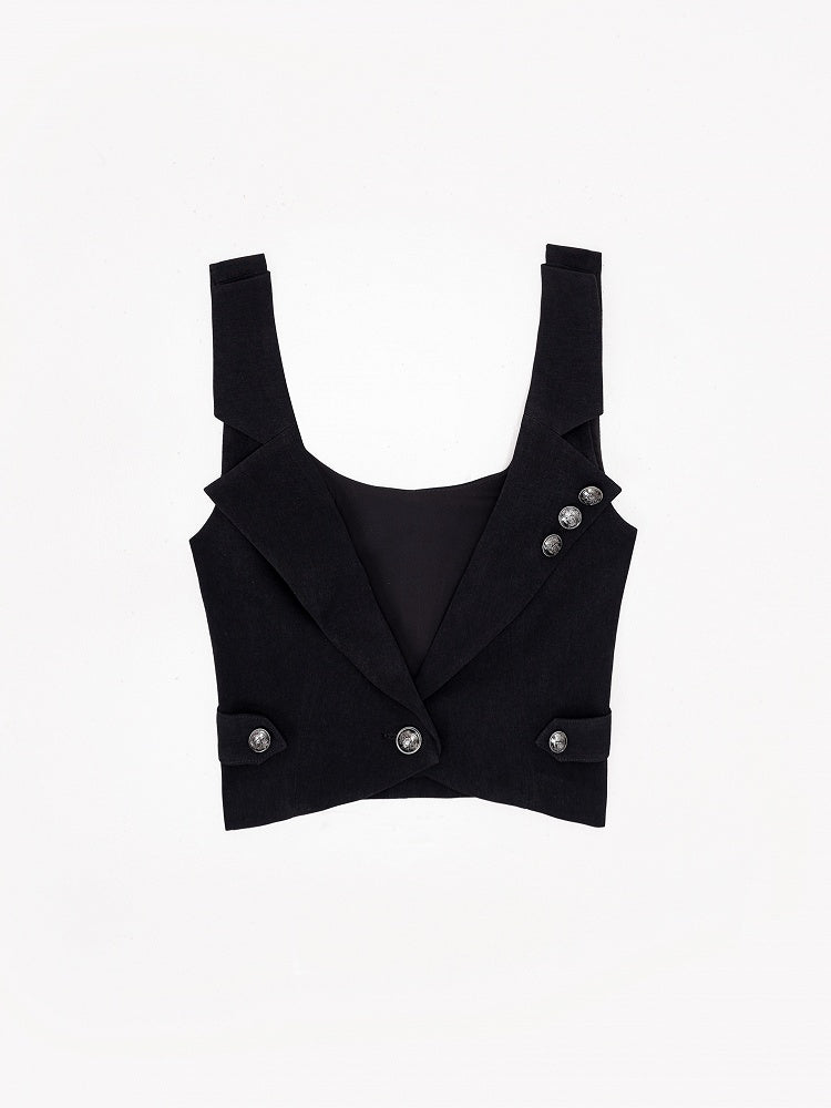 Black Lapel Waistcoat with Silver Button Accents - DevilInspired Exclusive Collection