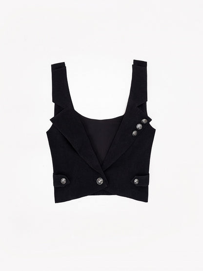 Black Lapel Waistcoat with Silver Button Accents - DevilInspired Exclusive Collection