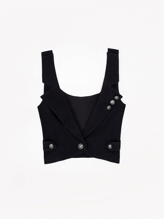 Black Lapel Waistcoat with Silver Button Accents - DevilInspired Exclusive Collection