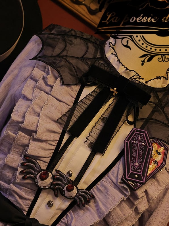 Spider Large/Small and Hairclip/Brooch Red Black Embroidery