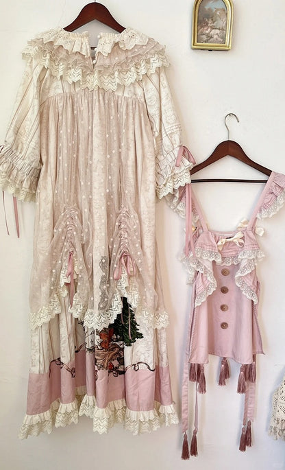 利用可能なコットンフリルドローストリングドレスネックプラスラウンドサイズオーバーレイロリータスイート