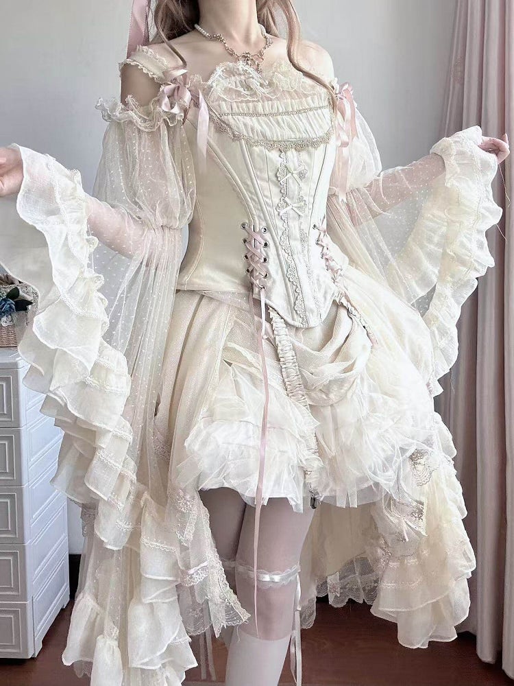 Beige Bell Sleeves Lolita Blouse Classic Off-the-Shoulder Elegant