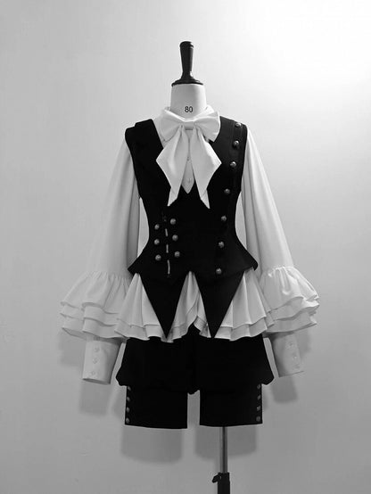 White Ouji Lolita Long Bishop Sleeve Shirt with Flounce Details - Princess Chronicles