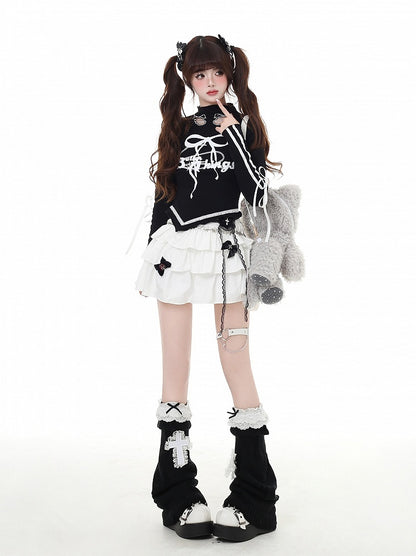 プリントカットアウト、蝶結び、カーブヘム、レッド/ブラック、モックウィングシェイプ、ヴィンテージネック