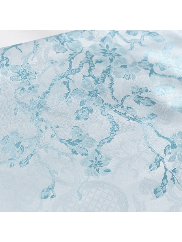 Mint Green Hanfu-Inspired Satin Long Sleeve Top with Floral Print - Yimu Walnut