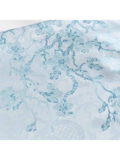 Mint Green Hanfu-Inspired Satin Long Sleeve Top with Floral Print - Yimu Walnut