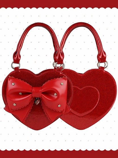 Sparkling Rhinestone Heart Handbag - Sheep Puff