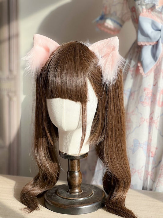 Hairclips Pink Fluffy Ear Faux with Fur Cat