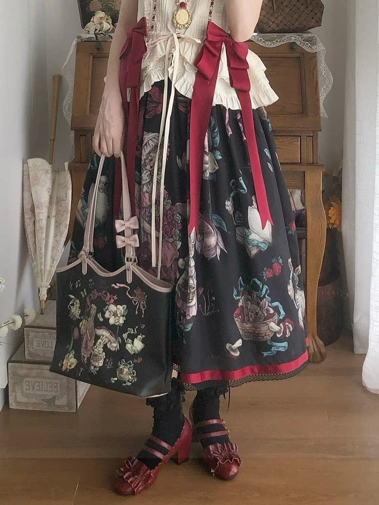 Tote Black with Fairy Tale Straps Vintage Lolita Bowknot Bag