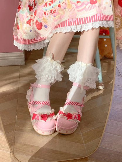 Shoes Mary Raspberry Jane Strawberry Sweet Platform Cake Pink Lolita