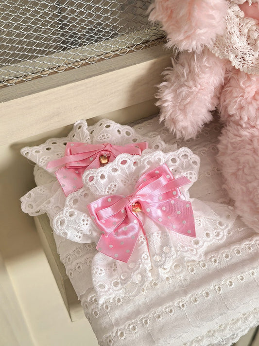 Rose / Crimson Polka-dot Bow White Wrist Cuffs - Pastry Chef