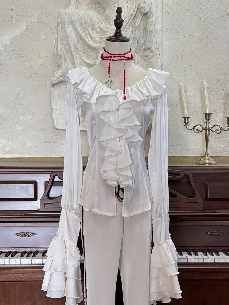 Chemise Ouji à manches gigot avec volants en cascade - Couronne de Roses