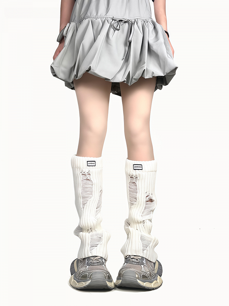 Knitted Warmers Distressed Design Black/White Leg