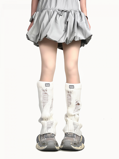 Knitted Warmers Distressed Design Black/White Leg