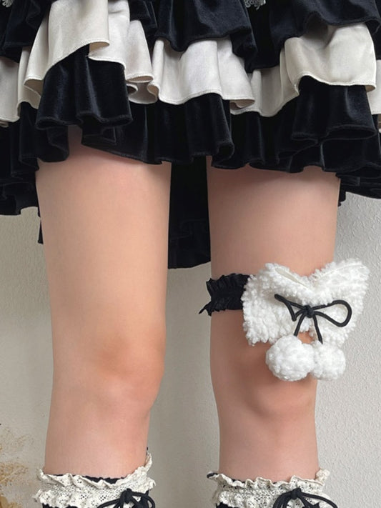 With Decor At Leg White Garter Ion Plush Bow Pom-pom