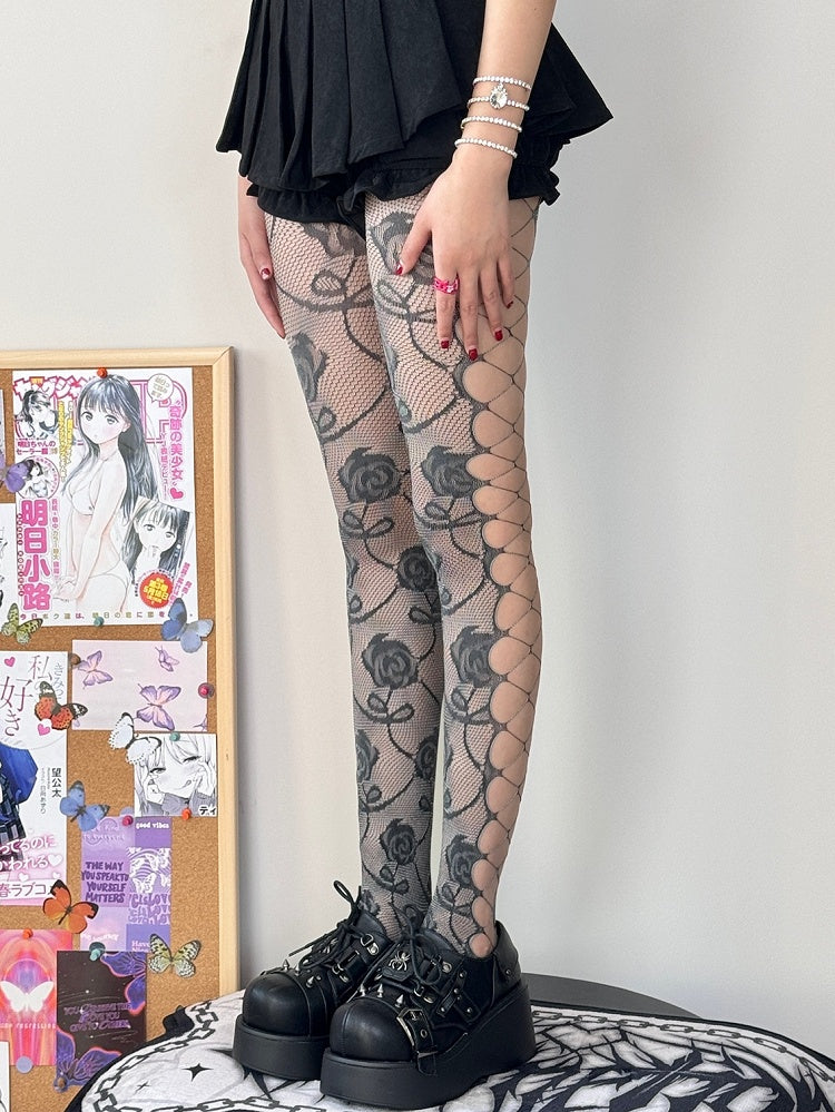 Tights Design Cut-out Y2K Pattern BlackGray/PurpleGreen Floral
