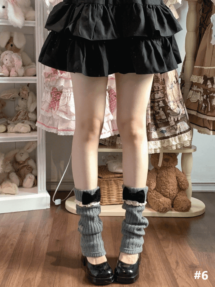 Lace Knitted 8 Details Leg Warmers Bow Color Options