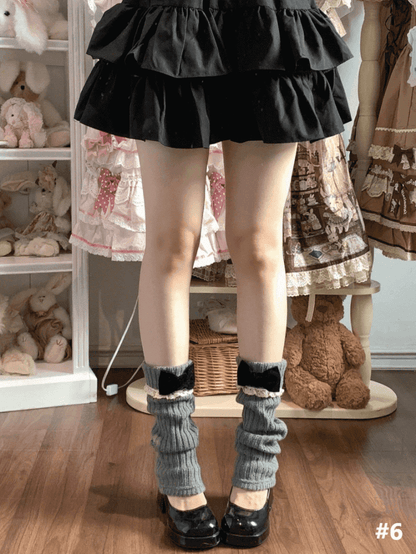 Lace Knitted 8 Details Leg Warmers Bow Color Options