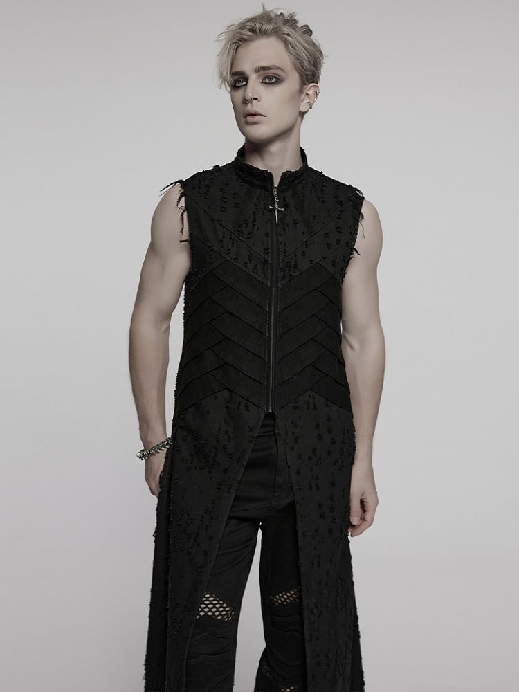 Men's Long Black Vest Punk Structure