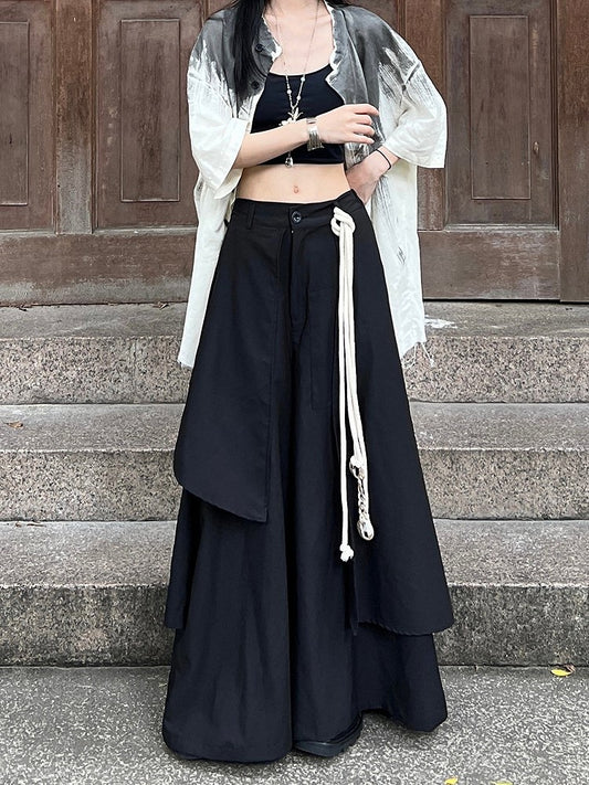 and - Closure Zipper Ouji Button Pants Floor-Length Black Fly Lolita Wide-leg