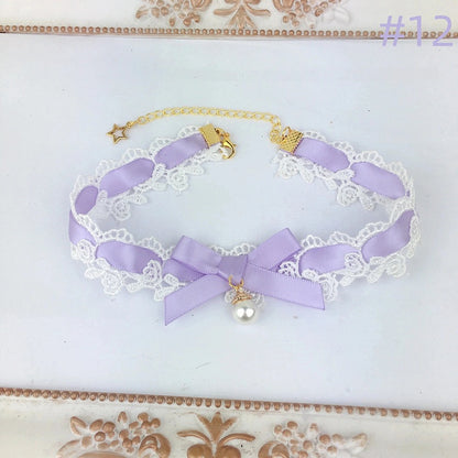 Color Bow Necklace Lace Choker Options) (Multiple