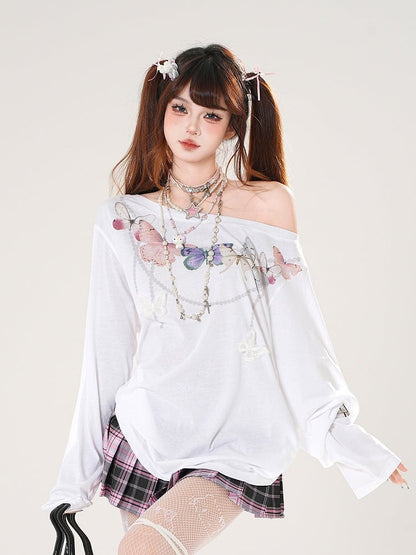 Back Cutout White/Pink Asymmetrical Detail Butterfly-shaped