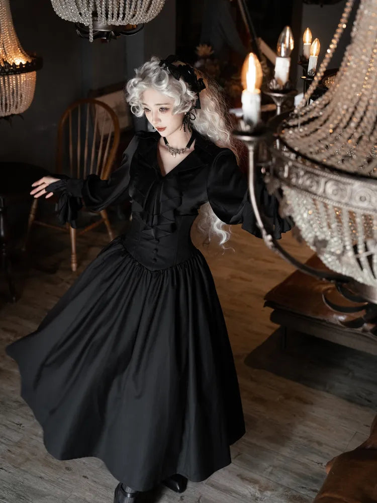 Black Aristocrat Gothic Lolita Swallow Tail Long Sleeves Shirt