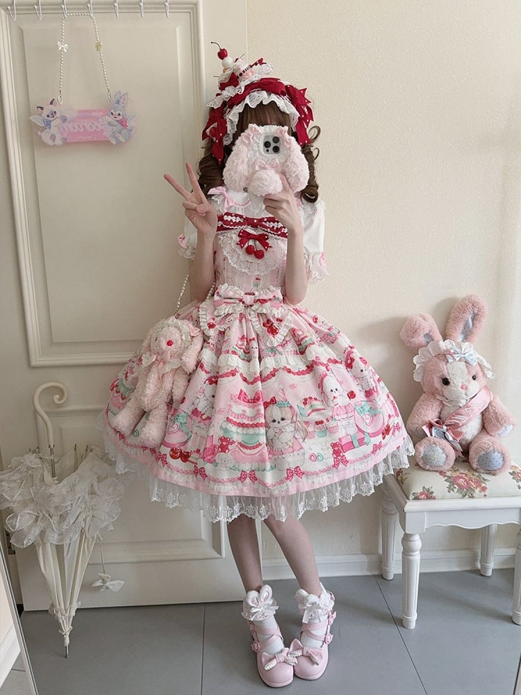 Cakes Kleid Sweet Cherry und Print Pink Lolita