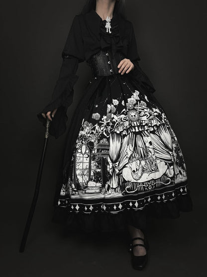 Dark + Set Black - Belt Full Plus Sleeves Shirt Lolita Available Skirt Corset Sizes Gothic Long