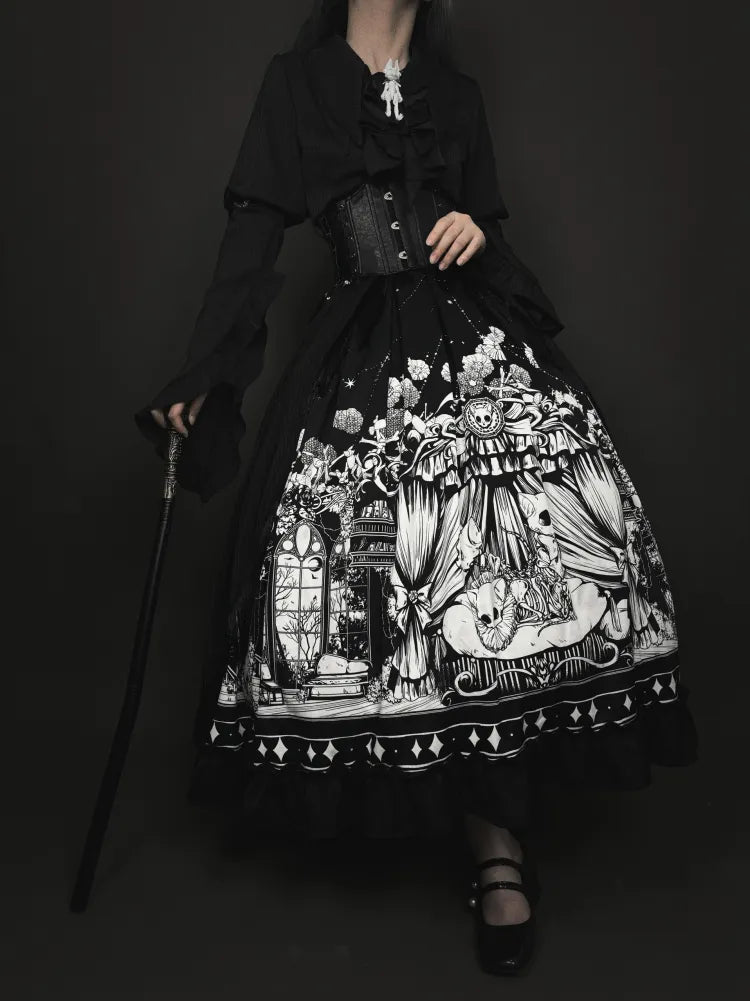 Ärmel Dunkler Gürtel Verfügbar Schwarzes Korsett Gothic Plus Set Lang - Voller Lolita Rock Größen Shirt +