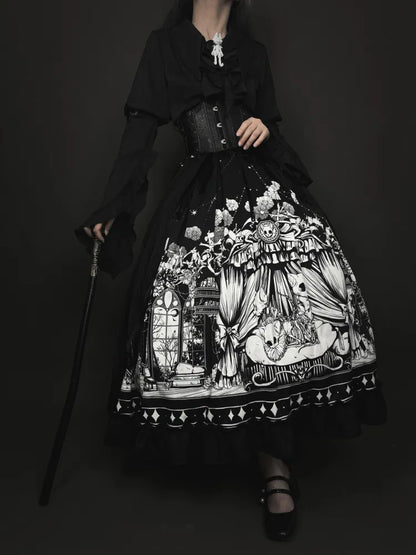Ärmel Dunkler Gürtel Verfügbar Schwarzes Korsett Gothic Plus Set Lang - Voller Lolita Rock Größen Shirt +