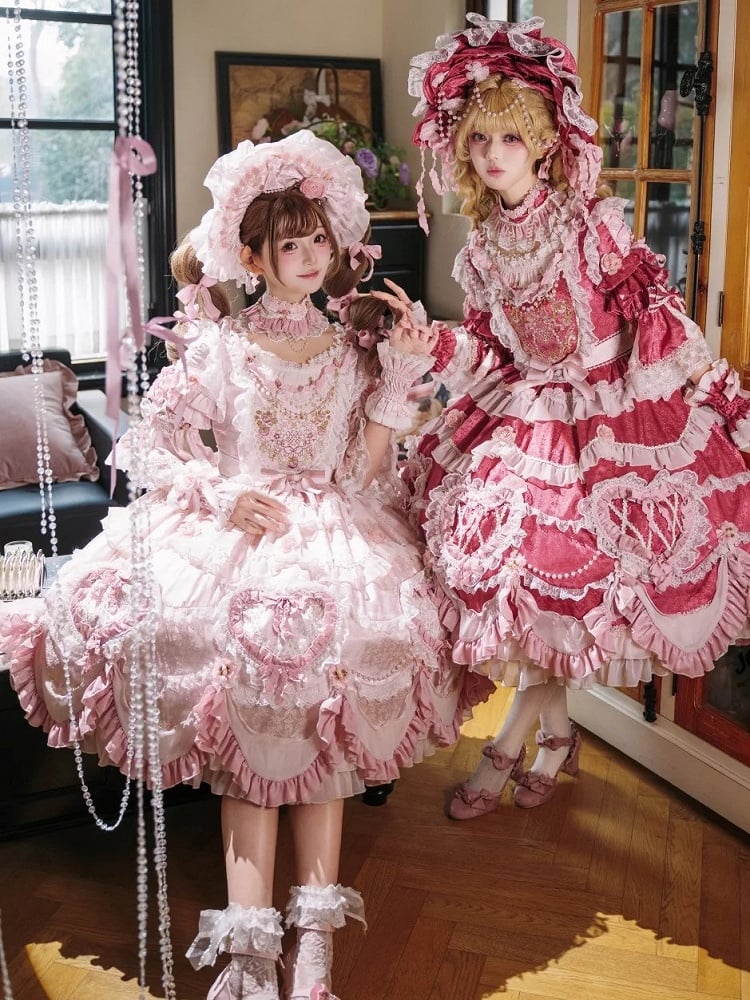 Embroidery Details Light Bead Pink Floral Hanayome Rosette Lolita and Dress Chain