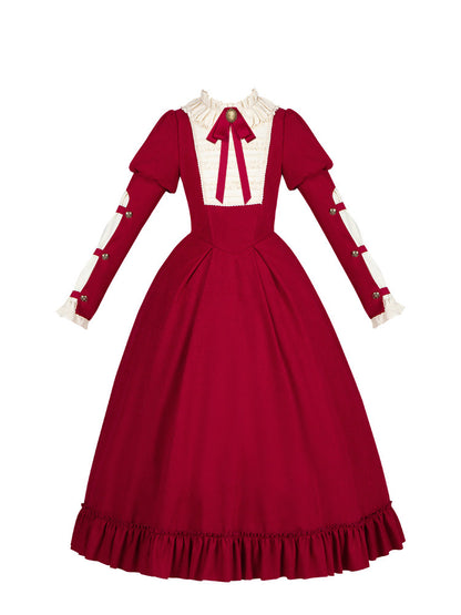 Ruffled Sleeves Dress Juliette and Version Beige Waist Boned Long Elegant Lolita Neck Red with