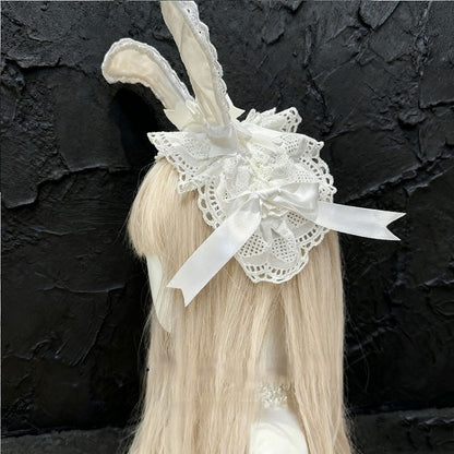 Ear Bow Bunny Sweet KC Lace with Lolita Accents White