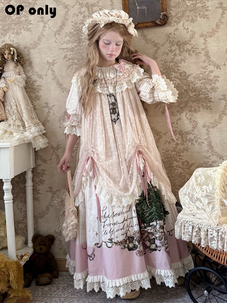 利用可能なコットンフリルドローストリングドレスネックプラスラウンドサイズオーバーレイロリータスイート