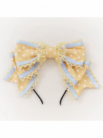 Yellow & Blue Polka Dot Bow KC with Lace Trim - Badoni B DOLLY Original Design
