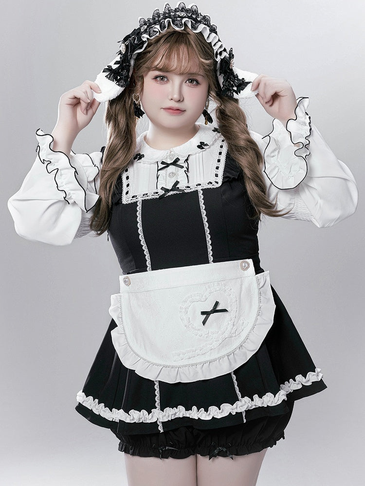 - Baggy Top Jirai Kei Maid-Inspired Black/Pink Three-Piece Set Sleeve